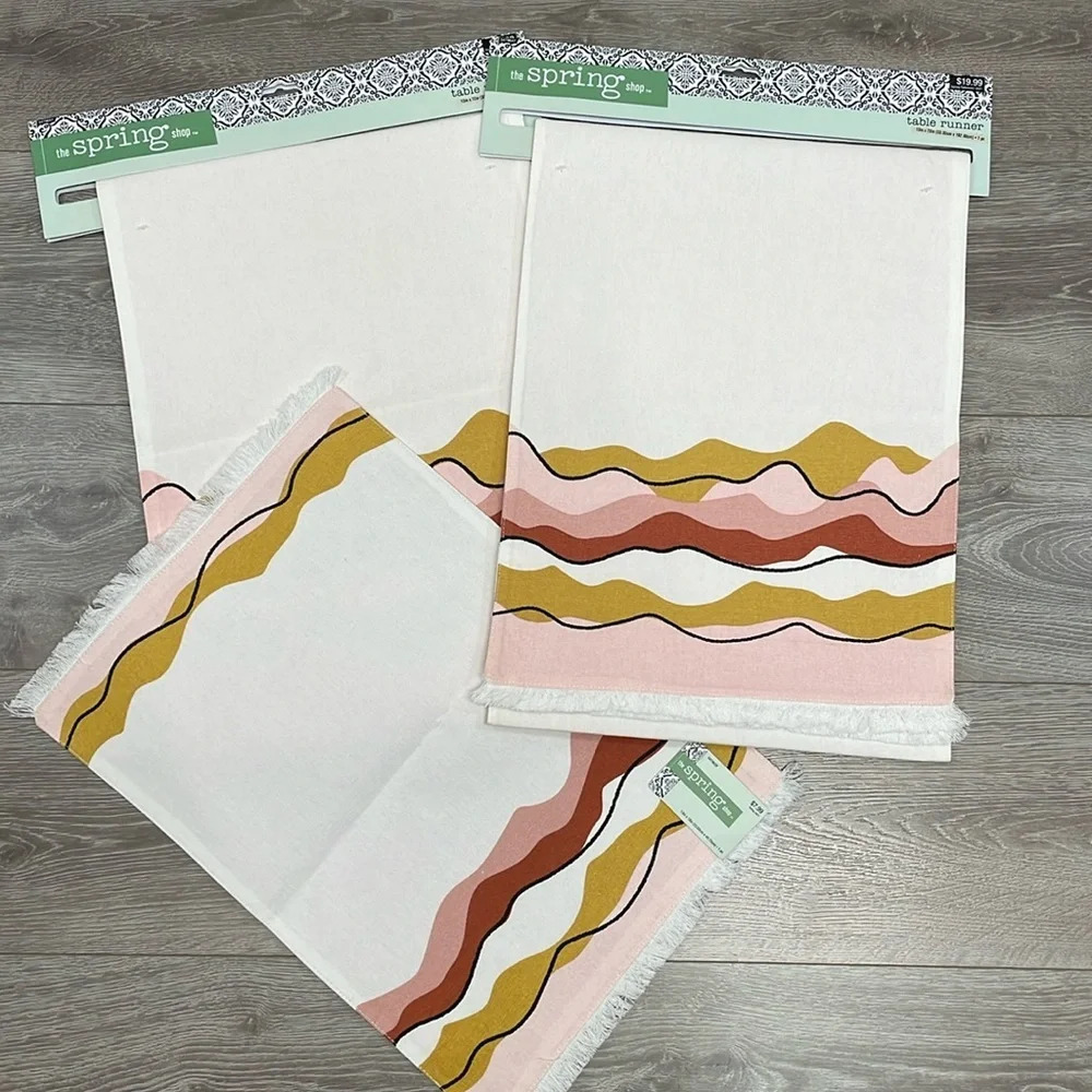 NWT bundle of 2 The Spring Shop Boho Table Runners and 1 Placemat Aloe Vera